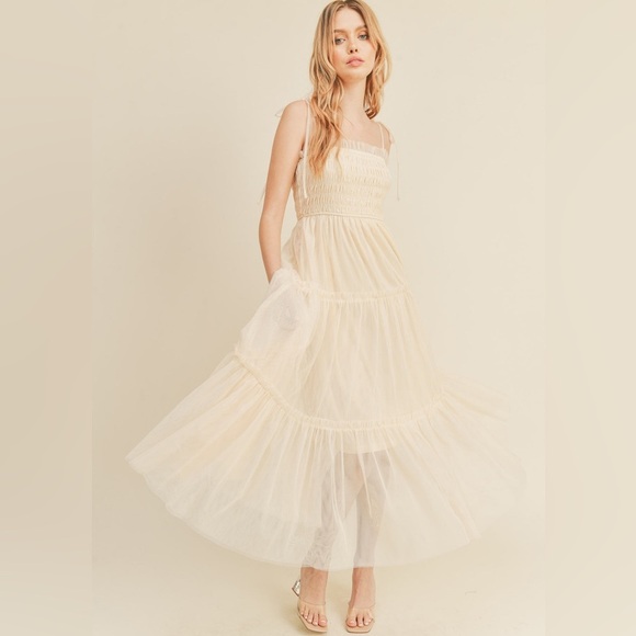 Pinkblush smocked top tulle midi dress nwot - Picture 1 of 6